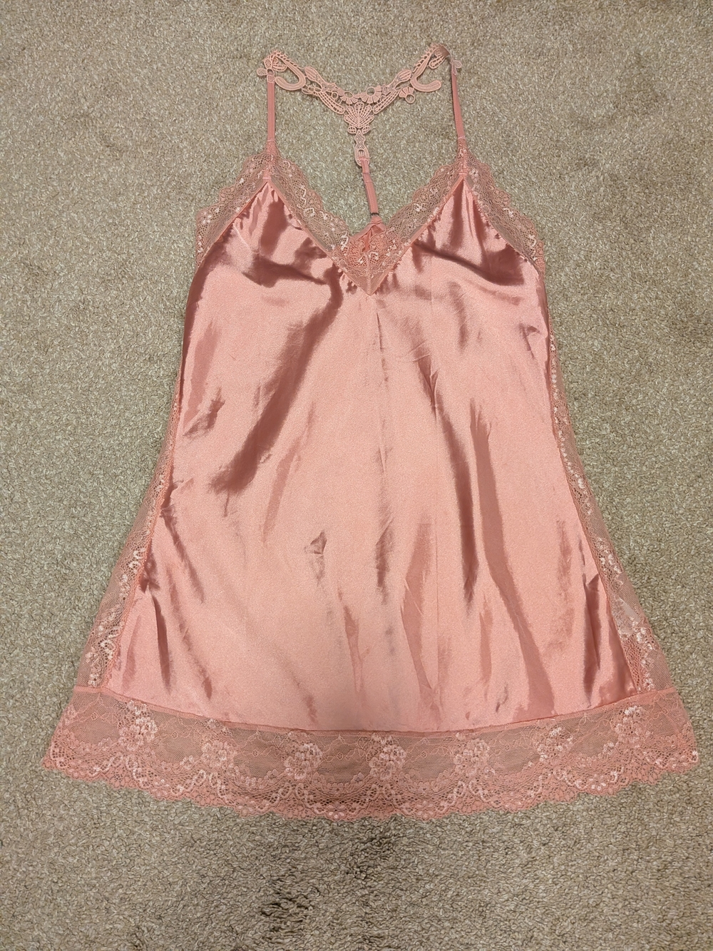 Satin Lace Trim Chemise with Decorative Racerback in Blush